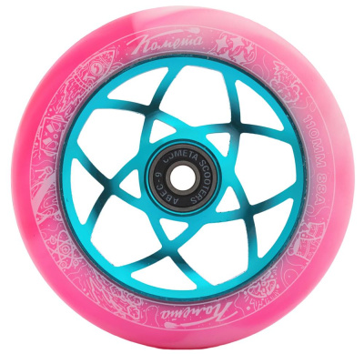 Колесо для ТРЮКОВОГО самоката Комета 110*24мм Атом Бело-розовый / Голубой