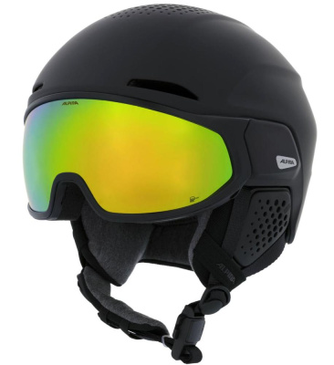 Горнолыжный шлем с визором Alpina Alto Q-Lite Black Matt  (Gold Mirror)